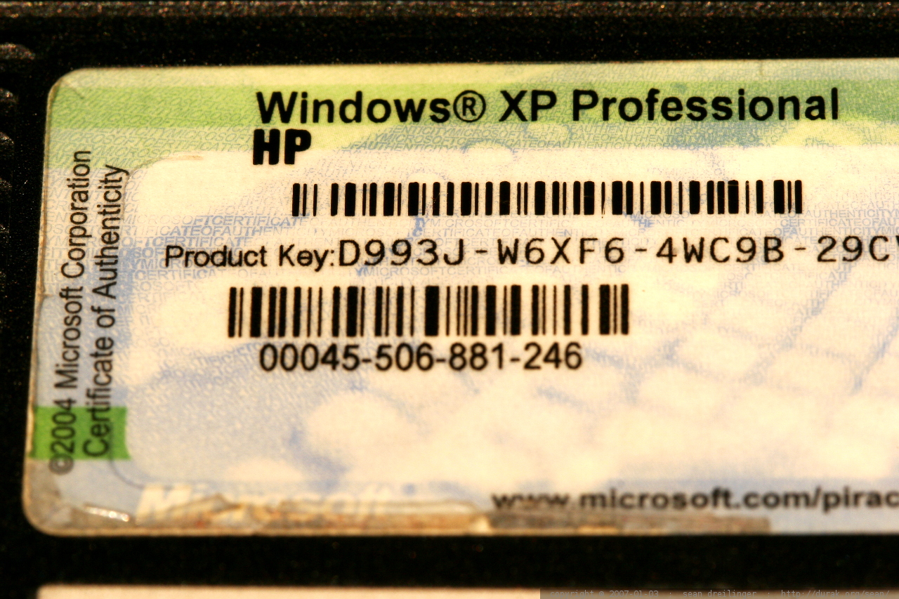 windows xp sp2 product key
